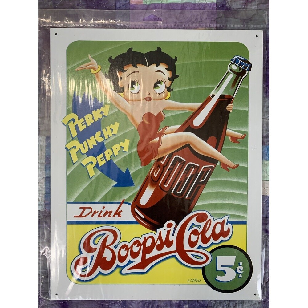Vintage Betty Boop Boobsi Cola Tin Sign 12.5x16 Garage Theater Man Cave Decor